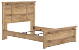 Makidern tan queen panel bed headboard close-up