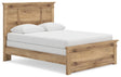 Makidern tan queen panel bed front angle view
