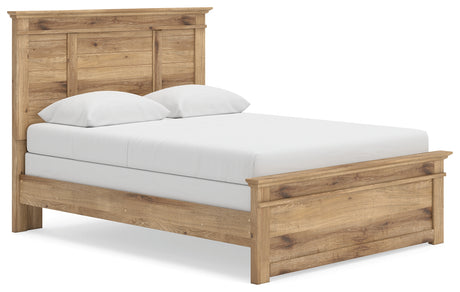 Makidern tan queen panel bed front angle view