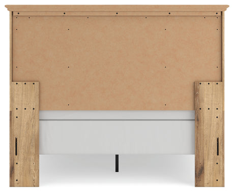 Makidern tan queen panel bed back view