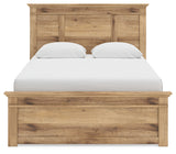 Makidern tan queen panel bed head-on view
