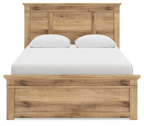 Makidern tan queen panel bed head-on view
