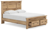 Makidern Tan Queen Panel Storage Bed side angle