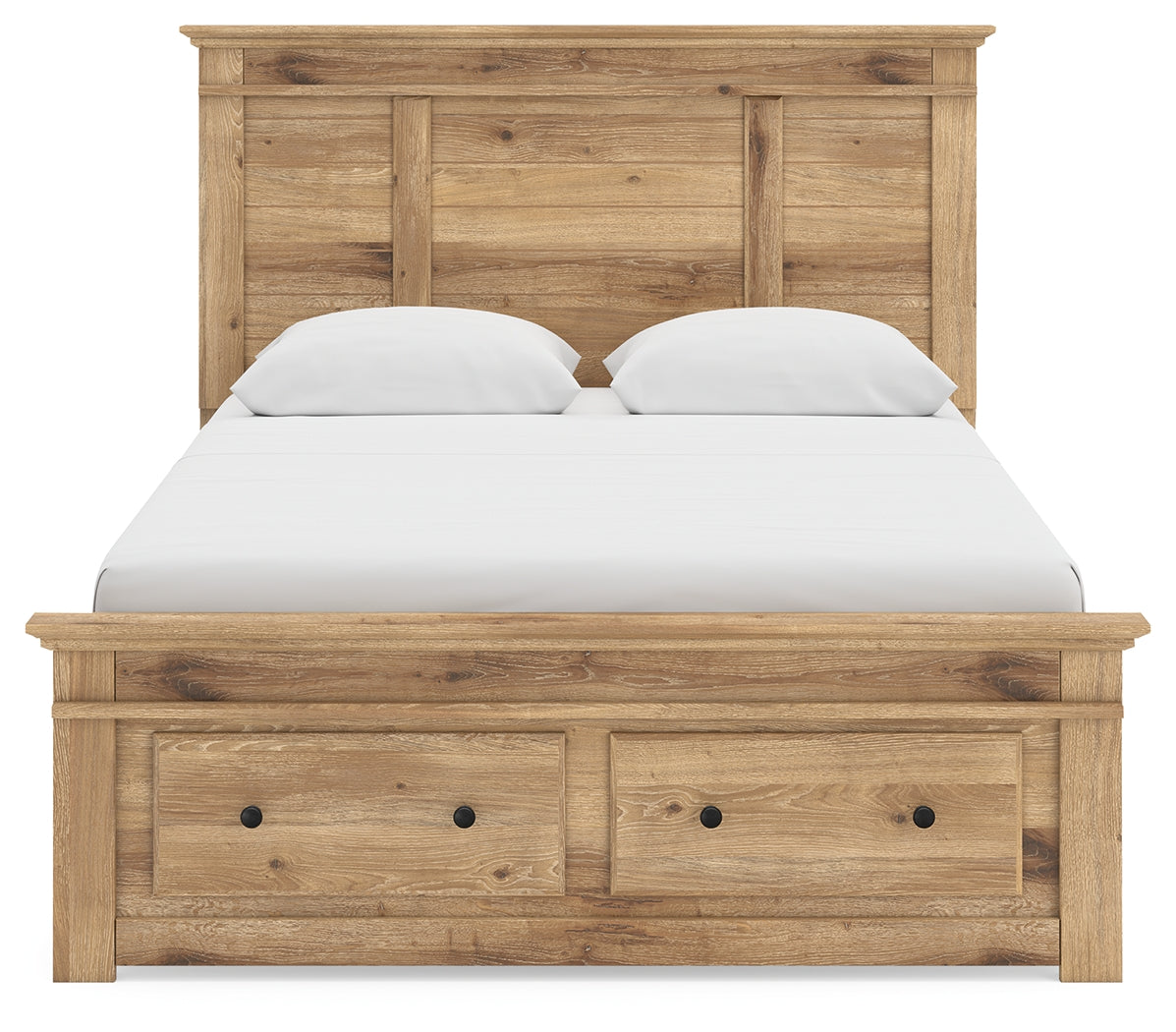 Makidern Tan Queen Panel Storage Bed side angle