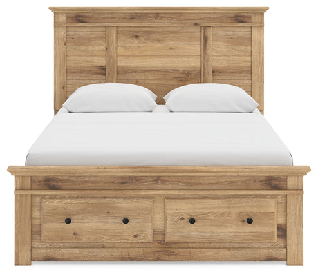 Makidern Tan Queen Panel Storage Bed side angle