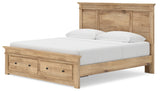 Bed corner showing wood grain finish