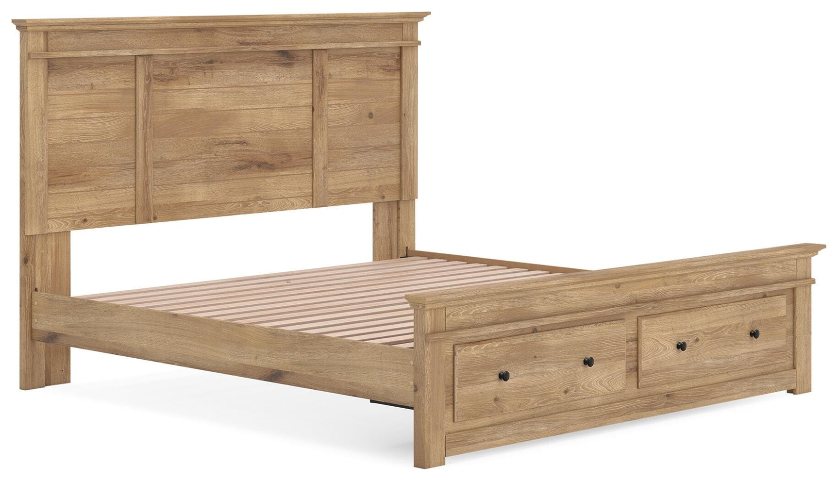 Makidern Tan King Panel Storage Bed angled view