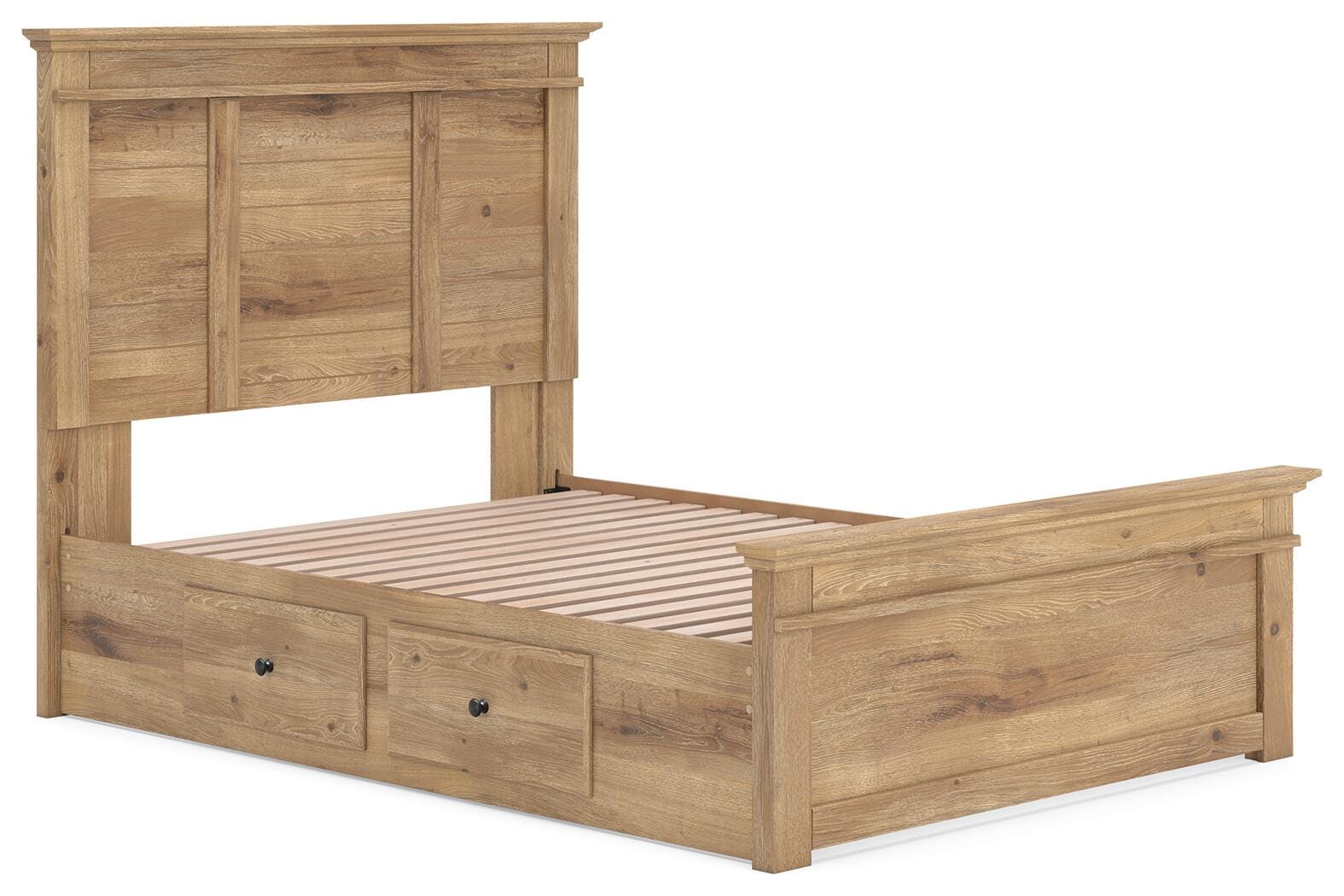 Makidern Tan Full Panel Storage Bed angled view