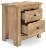 Makidern Tan Nightstand drawers open showing storage