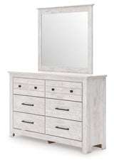 Makidern dresser and mirror whitewash finish side angle