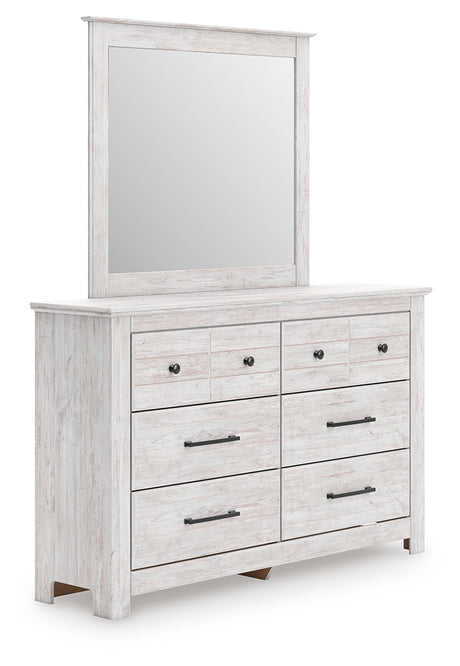 Makidern dresser and mirror whitewash finish front angle