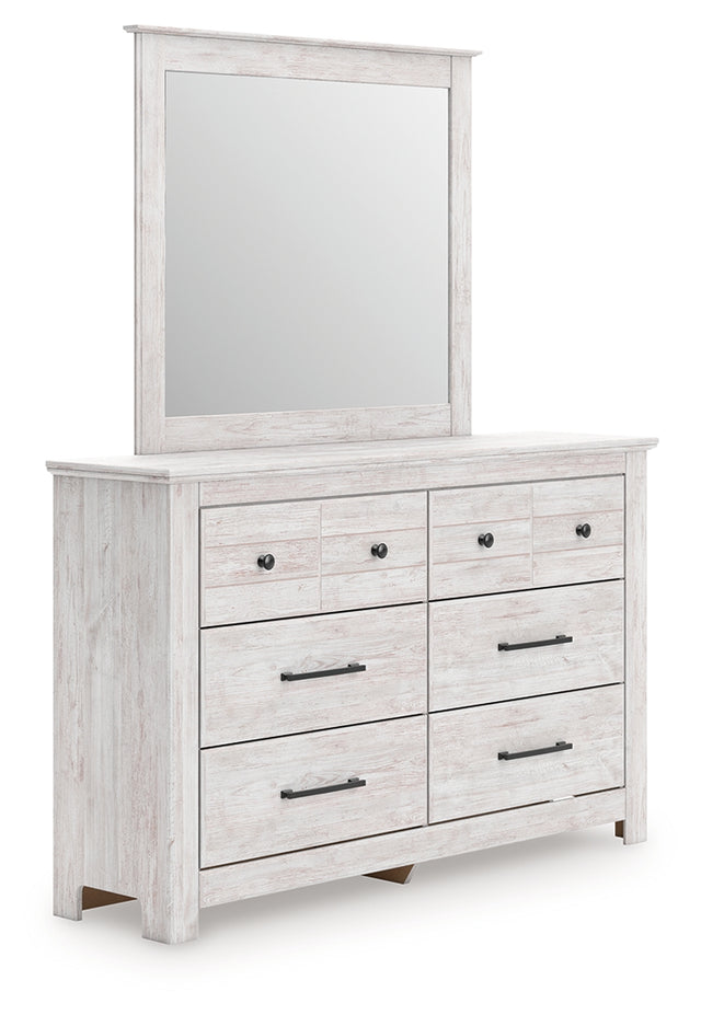 Makidern dresser and mirror whitewash finish front angle