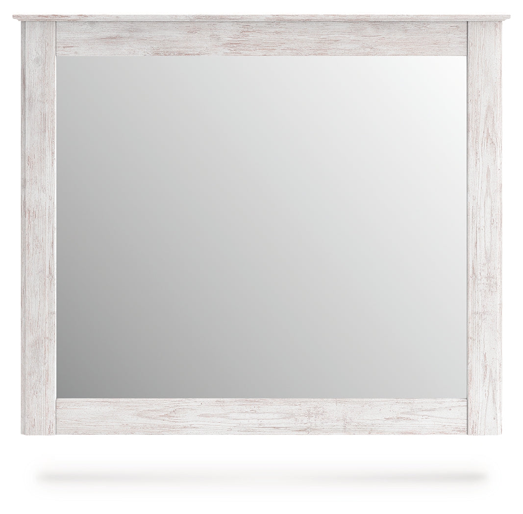 Makidern whitewash bedroom mirror head-on view without bracket