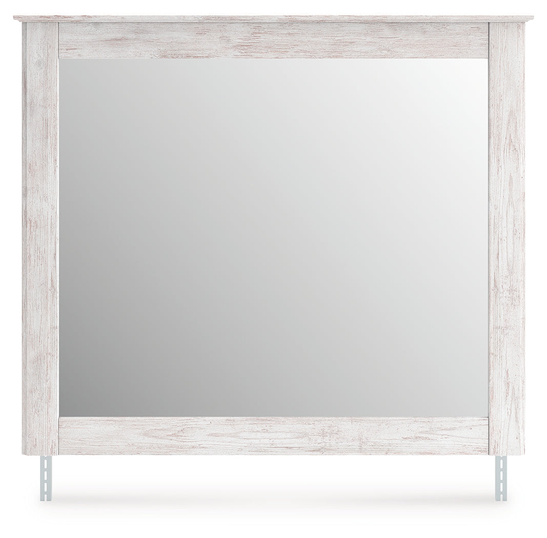 Makidern whitewash bedroom mirror head-on view with bracket