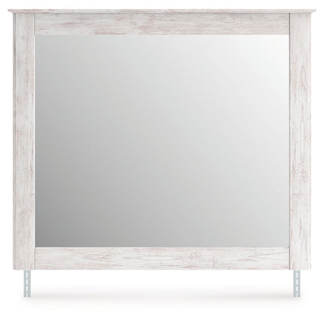 Makidern whitewash bedroom mirror head-on view with bracket