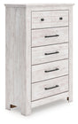 Makidern chest of drawers angled front view showing whitewash finish