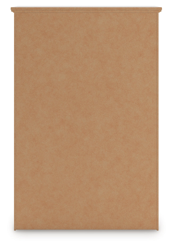 Back view of Makidern whitewash chest of drawers
