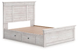 Makidern whitewash queen panel storage bed front angled view