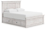 Makidern whitewash queen panel storage bed front angled view