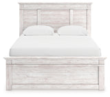 Makidern whitewash queen panel storage bed front angled view