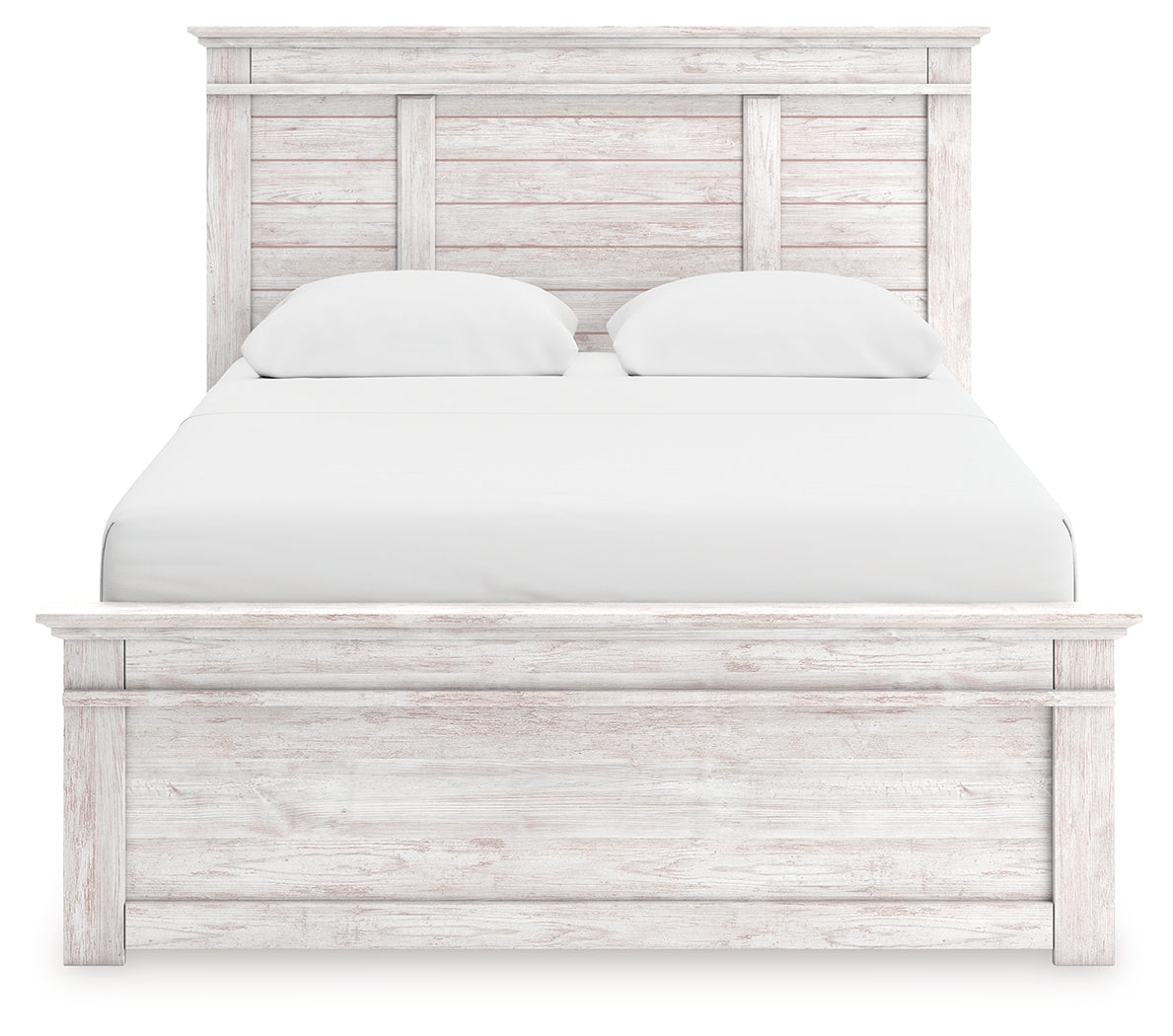 Makidern whitewash queen panel storage bed front angled view