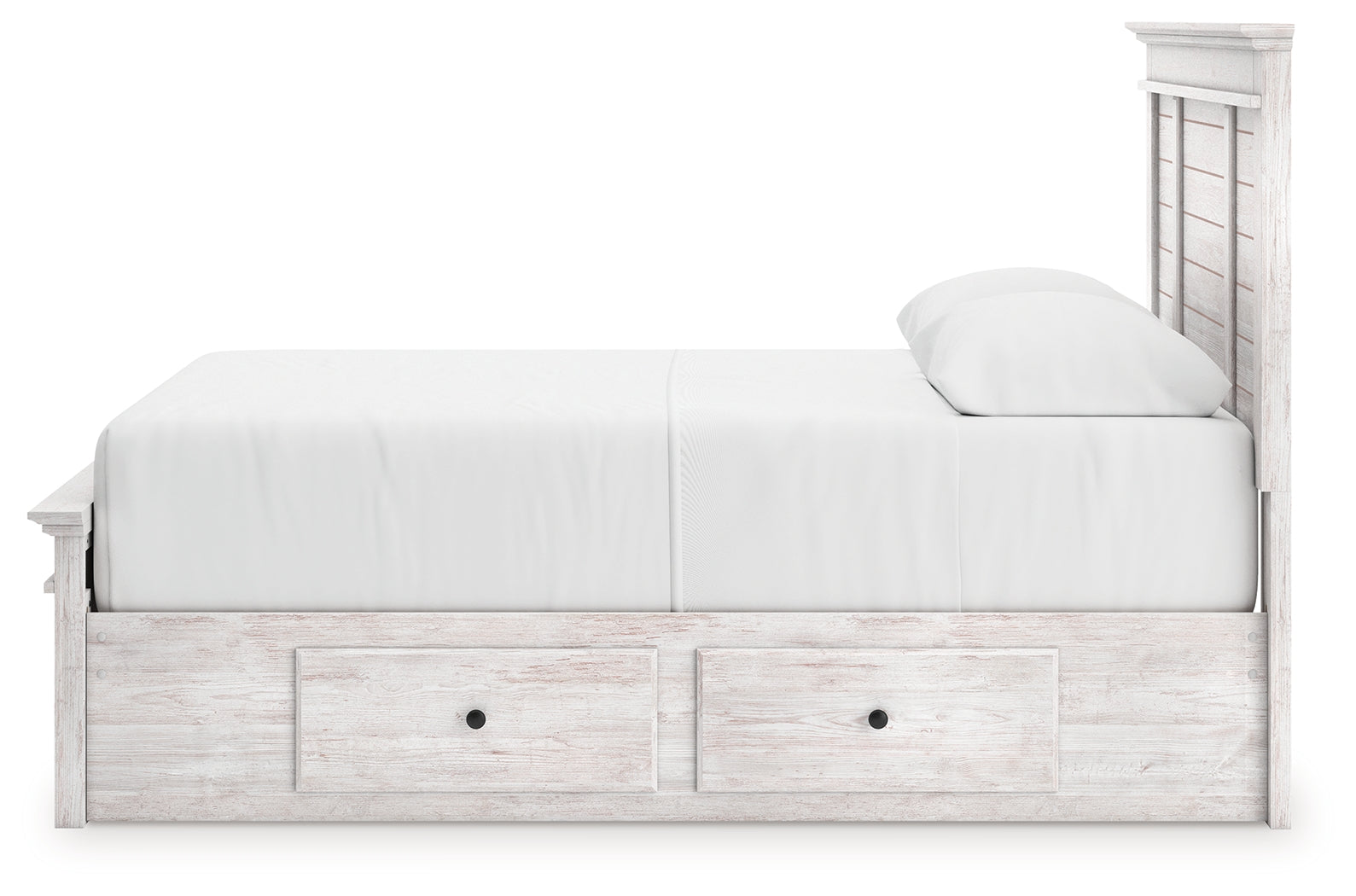 Makidern whitewash queen panel storage bed front angled view