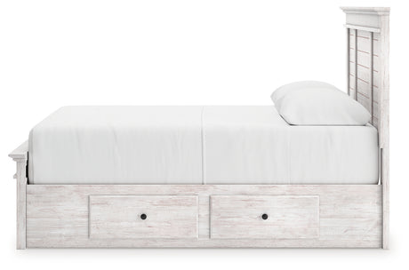 Makidern whitewash queen panel storage bed front angled view