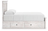 Makidern whitewash queen panel storage bed front angled view