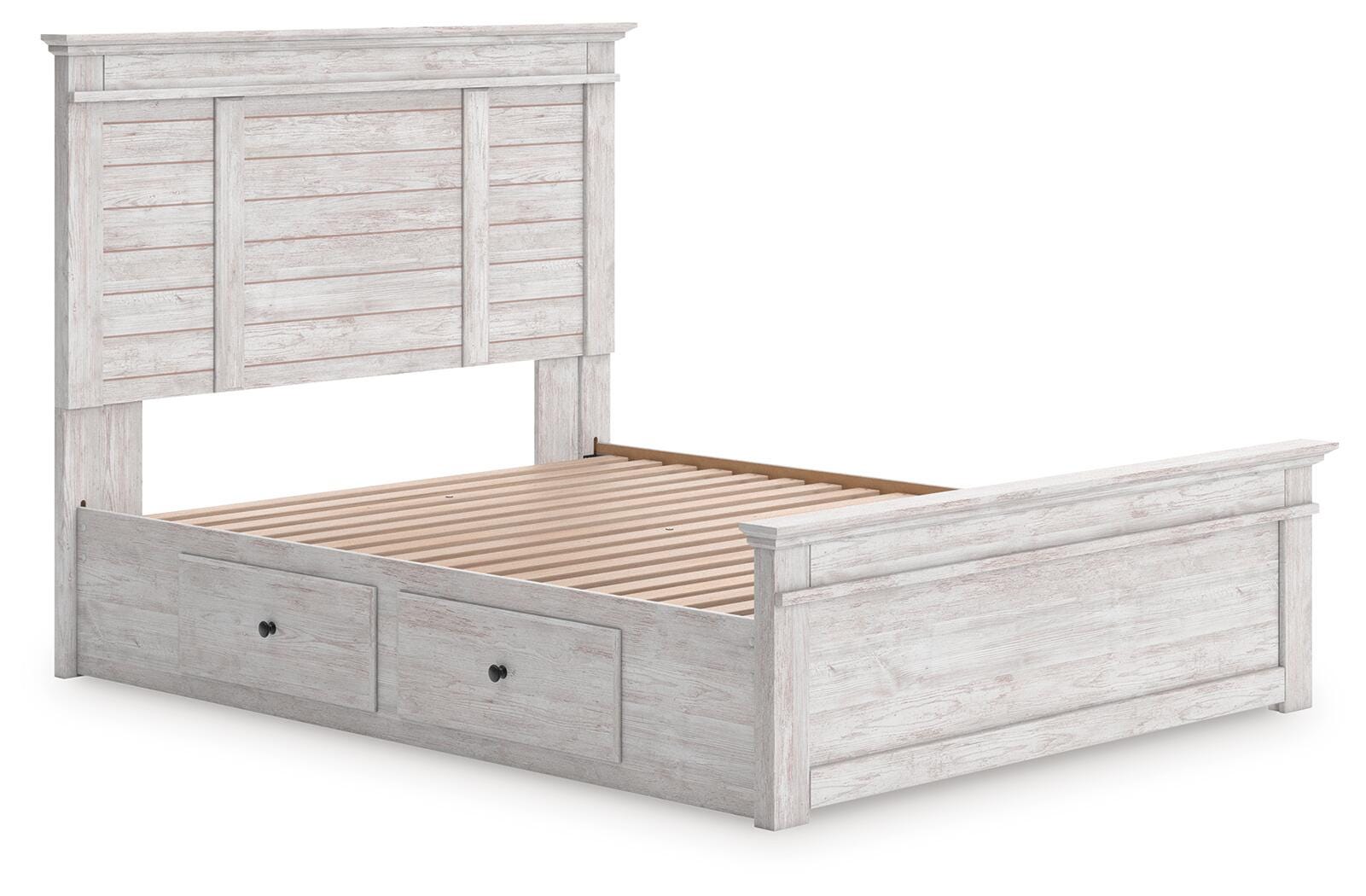 Makidern Whitewash Queen Panel Storage Bed angled view