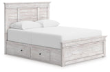 Makidern Whitewash Queen Panel Storage Bed angled view