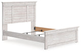 Makidern Whitewash Queen Panel Bed angled opposite side view
