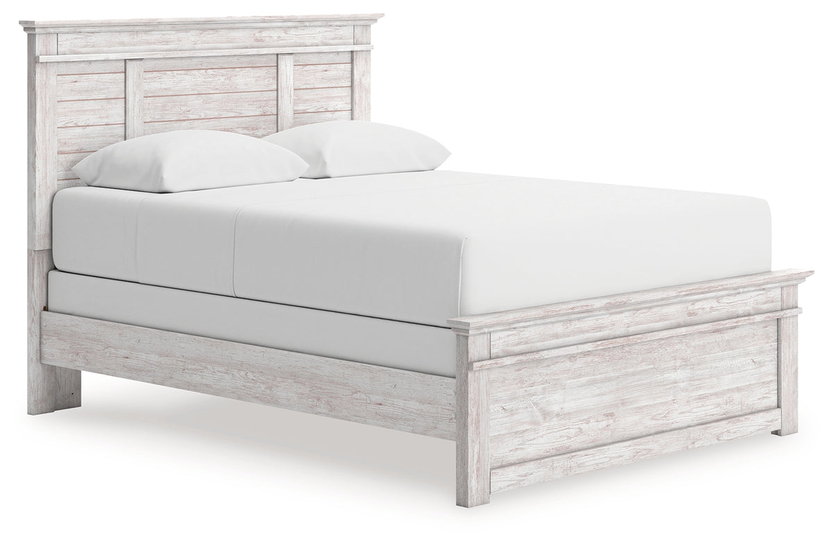 Makidern Whitewash Queen Panel Bed angled side view