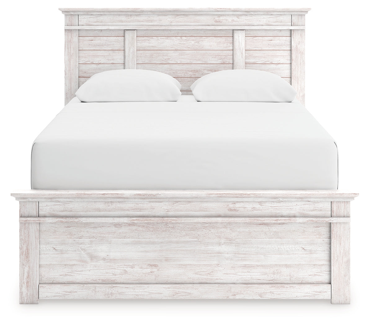 Makidern Whitewash Queen Panel Bed headboard closeup