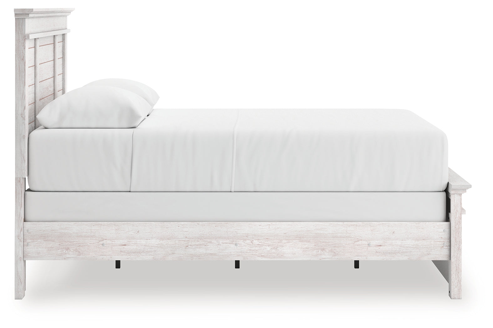 Makidern Whitewash Queen Panel Bed side profile