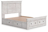Makidern Whitewash Queen Panel Storage Bed angled view