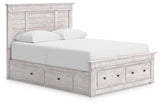 Makidern Whitewash Queen Panel Storage Bed angled view