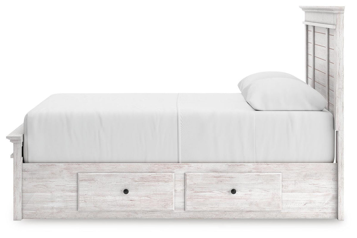 Makidern Whitewash Queen Panel Storage Bed view 2