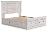 Makidern Whitewash Queen Panel Storage Bed angled view