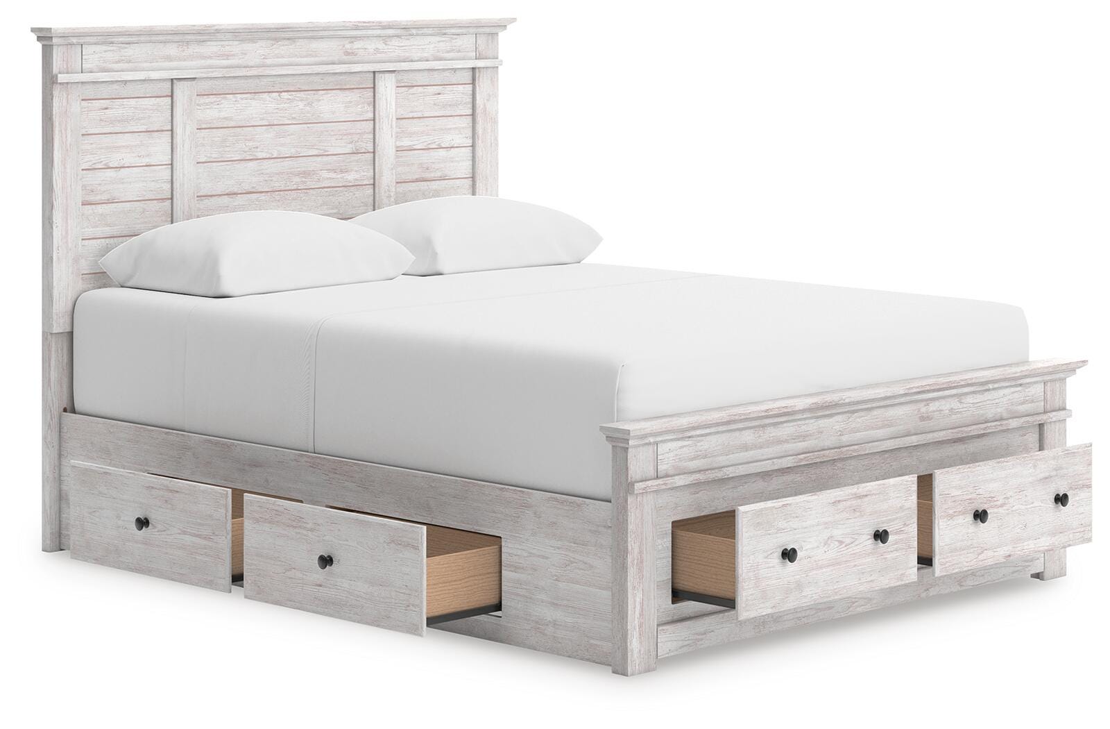 Open storage drawers on Makidern queen bed