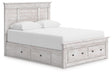 Makidern whitewash queen panel storage bed front angled view