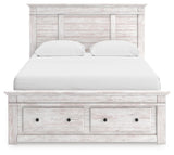 Head-on view of Makidern queen panel storage bed