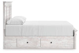 Side view of Makidern queen panel storage bed