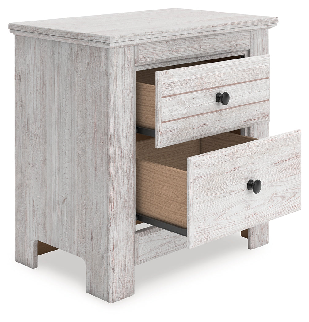 Makidern whitewash nightstand drawers open showing storage space