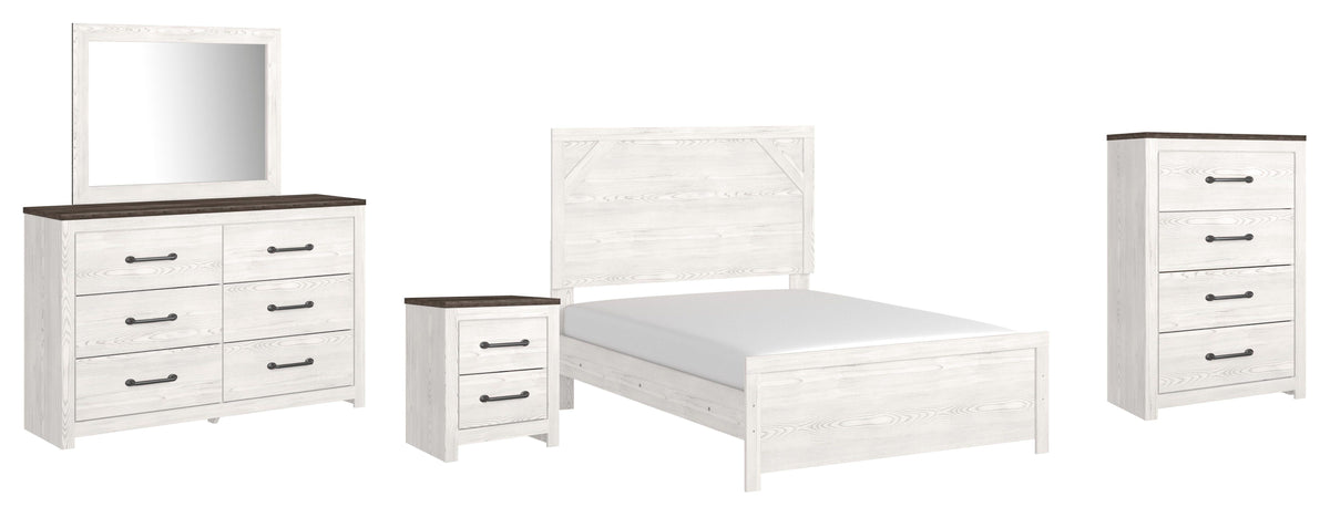 Gerridan White/Gray Panel Bedroom Set — Full / 5: Bed, Dresser, Mirror, Nightstand, Chest
