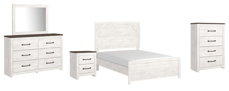Gerridan White/Gray Panel Bedroom Set — Full / 5: Bed, Dresser, Mirror, Nightstand, Chest