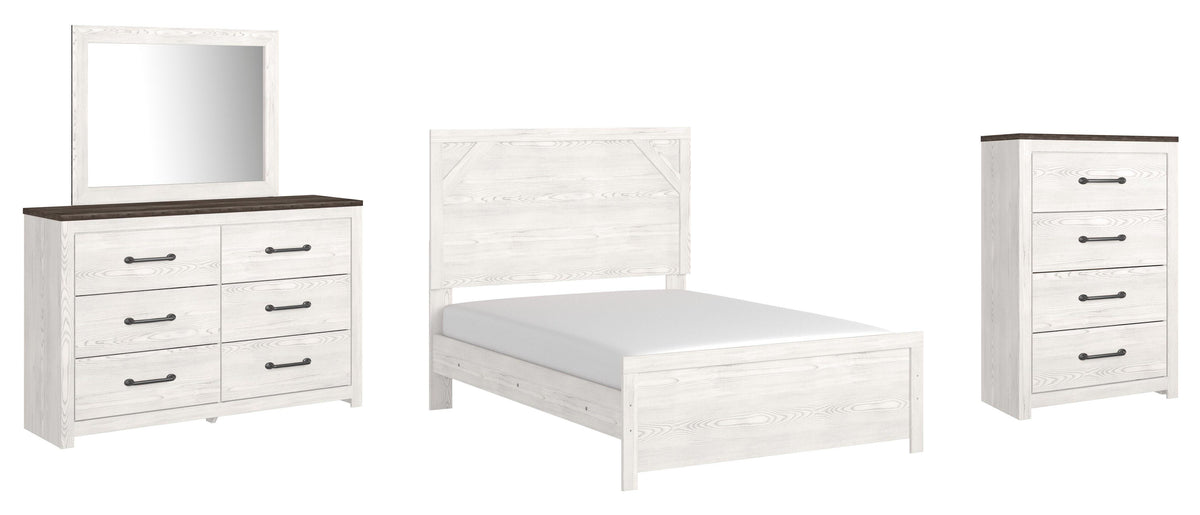 Gerridan White/Gray Panel Bedroom Set — Full / 4: Bed, Dresser, Mirror, Chest