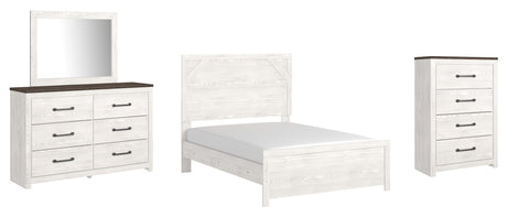 Gerridan White/Gray Panel Bedroom Set — Full / 4: Bed, Dresser, Mirror, Chest