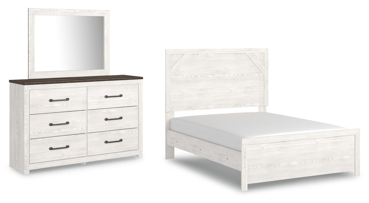 Gerridan White/Gray Panel Bedroom Set — Full / 3: Bed, Dresser, Mirror