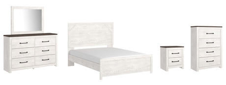 Gerridan White/Gray Panel Bedroom Set — Queen / 5: Bed, Dresser, Mirror, Nightstand, Chest