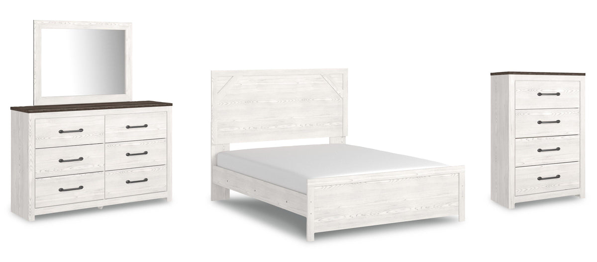 Gerridan White/Gray Panel Bedroom Set — Queen / 4: Bed, Dresser, Mirror, Chest